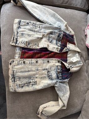 Architect Acid Wash Jean Jacket with Red Plaid Lining